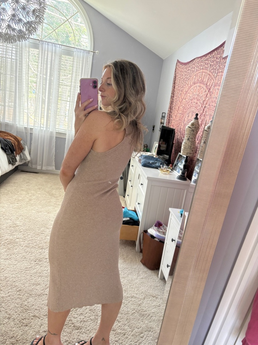 Rachel Zoe Tan Beige Ribbed Midi Dress Size M - Picture 2 of 4